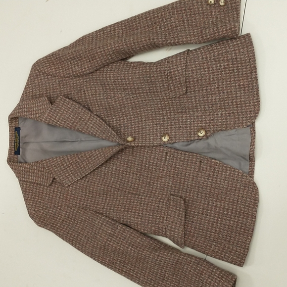 Vintage Tweed Suit Skirt Blazer Brooks Brothers Woven Neutral Wool Tailored USA - Picture 10 of 13